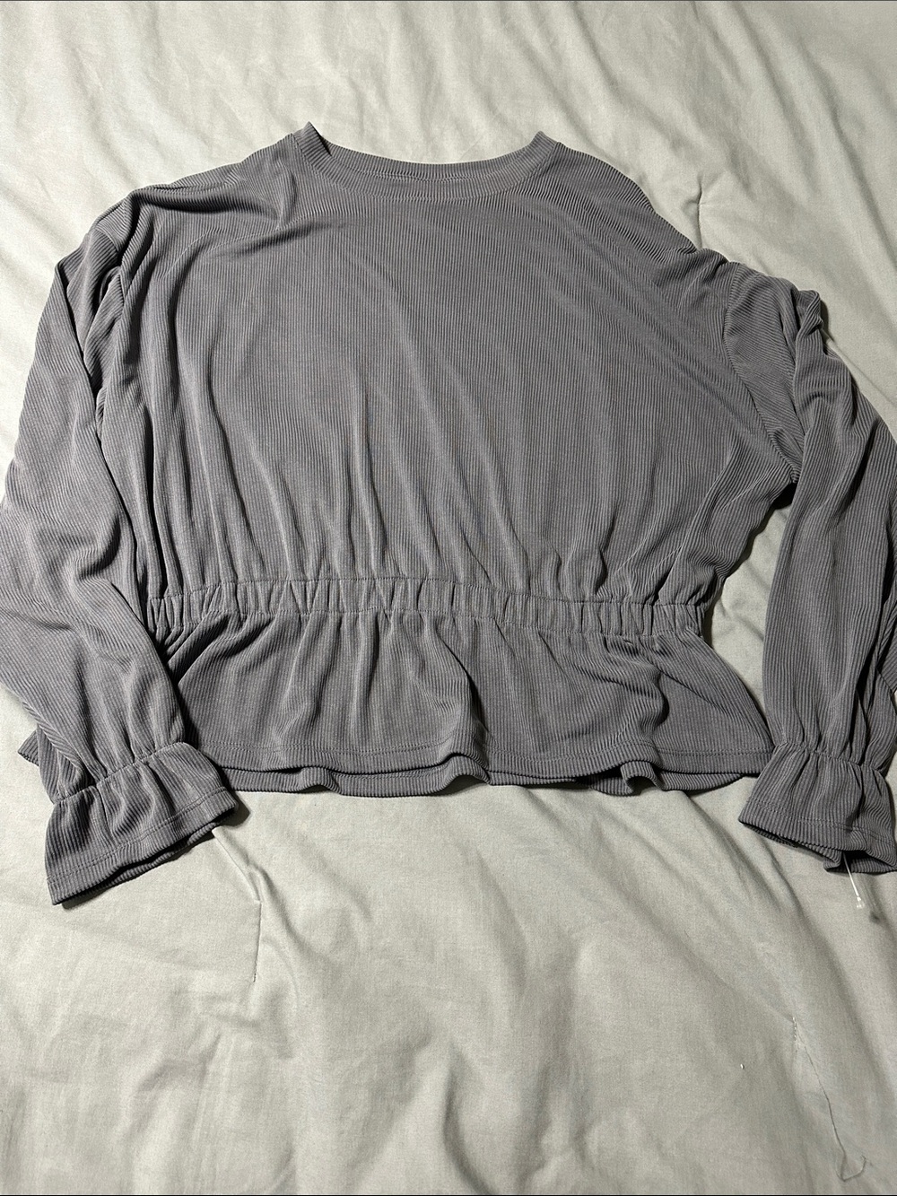 a new day Long Sleeve Ruffle-Hem Top in Gray